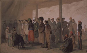 Russian Painting Of 19th Cen Collection: The Interrogation, 1855. Artist: Timm, Vasily (George Wilhelm) (1820-1895)