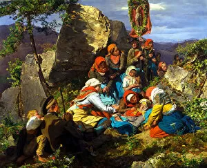 The Interrupted Pilgrimage (The Sick Pilgrim), 1858. Artist: Waldmuller, Ferdinand Georg (1793-1865)
