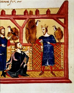 Saracens Prints: Interview in Alcaniz of the King James I the Conqueror (1213 - 1276) with Hugo Forcalquer