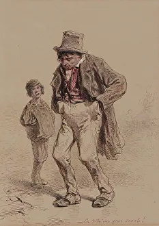 Chevallier Sulpice Guillaume Prints: Intoxicated Man and Boy, c1859. Creator: Paul Gavarni