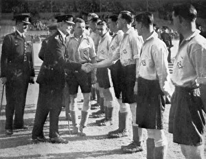 Introductions before a RAF vs Metropolitan Police football match, Wembley, London, 1942