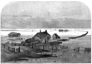 Fences Prints: The Inundation in the Fens: scene from the drain bank