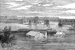 Tennessee United States Prints: Inundations in the United States: railroad bridge