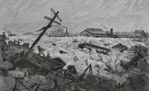 Aftermath Prints: Invasion of Herr's Island, (Pittsburgh) by water and ice floes from the Alleghany River