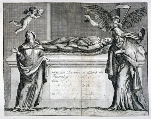 Finsbury Prints: Invitation card to a funeral at Bunhill Fields in 1737