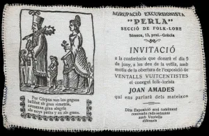 Invitation made in silk for the exhibition of 19th century fans organized by Joan Amades