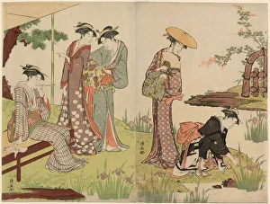 Benches Gallery: By an Iris Pond, c. 1785. Creator: Torii Kiyonaga