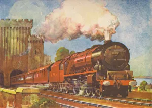 Public Transport Prints: The Irish Mail, L. M. S. passing over Conway Bridge, 1940