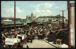 Carts Prints: Irkutsk: Flea Market, 1904-1914. Creator: Unknown