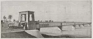 Civil Collection: Iron Bridge over the River Nile in Mansura, engraving from 1878