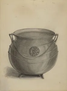 Columbus Simpson Prints: Iron Cooking Pot, 1935/1942. Creator: Columbus Simpson