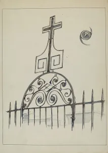 Iron Gate Prints: Iron Cross - Gate Ornament, c. 1936. Creator: Arelia Arbo