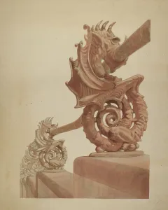 Seahorse Prints: Iron Fence - Sea Horse Design, c. 1936. Creator: Carl Hobby