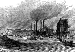 Tariff Prints: Iron furnaces at Middlesbrough, 1881. Creator: Unknown