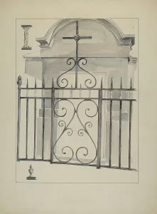 Iron Gate Prints: Iron Gate and Fence, c. 1936. Creator: Arelia Arbo