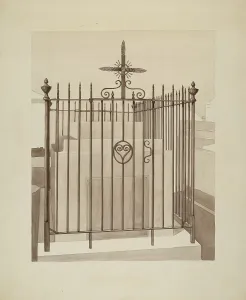 Iron Gate Prints: Iron Gate and Fence, c. 1936. Creator: Arelia Arbo