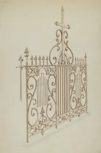 Iron Gate Prints: Iron Gate and Fence, c. 1937. Creator: Lucien Verbeke