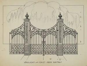 Iron Gate Prints: Iron Gates, c. 1936. Creator: Lucien Verbeke