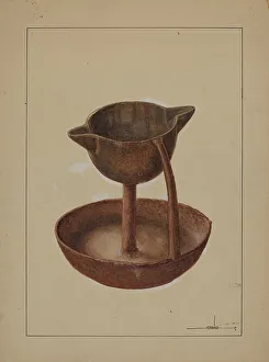 Grease Lamp Prints: Iron Grease Lamp, c. 1937. Creator: James Drake