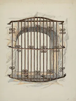 William Kieckhofel Prints: Iron Grille at Window (a Restoration), c. 1941. Creator: William Kieckhofel