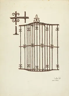 Holt Geoffrey Prints: Iron Grille at Window: Restoration Drawing, 1936. Creators: Geoffrey Holt
