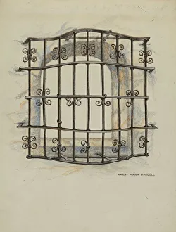 Harry Mann Waddell Prints: Iron Grille at Window: Restoration Drawing, c. 1936. Creator: Harry Mann Waddell