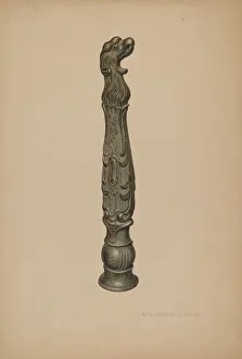 Hitching Post Prints: Iron Hitching Post, c. 1939. Creator: Rose Campbell-Gerke