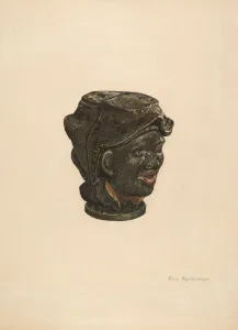 Money Box Prints: Iron Negro Bank, c. 1940. Creator: Paul Poffinbarger