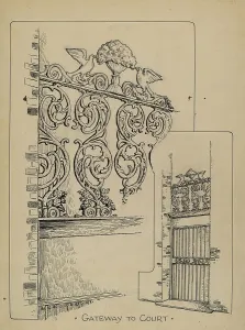Bird Motif Prints: Iron Work on Doorway, c. 1936. Creator: Al Curry