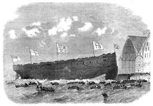 Edwin Weedon Prints: Our ironclad fleet: launch of the Royal Alfred screw-frigate at Portsmouth