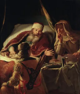 Judaic Prints: Isaac Blessing Jacob. Creator: Abraham Van Dyck