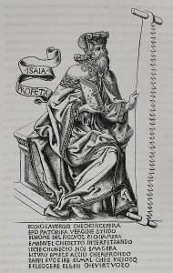 Hebrew Prints: Isaiah, holding a saw in his hand