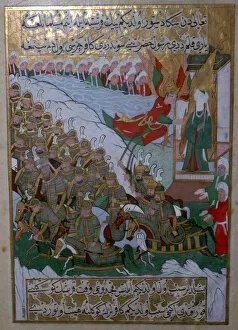 Islamic illustration of the Archangel Gabriel helping the armies of Muhammed