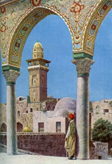 Islamic minaret on Temple Mount, Jerusalem, Palestine, c1930s. Artist: Donald McLeish