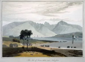 Seashore Prints: The Isle of Arran taken near Ardrossan, Scotland, 1817. Artist: William Daniell