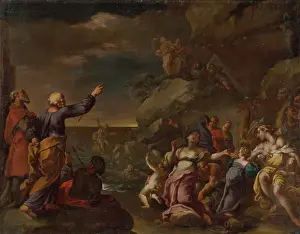 Trumpet Players Prints: The Israelites cross the Red Sea, 1700-1750. Creator: Circle of Paul Troger