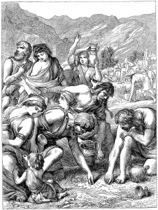 Israelites in the wilderness collecting the manna that fell from Heaven, 1869