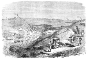 Wagons Prints: The Isthmus of Suez Maritime Canal: the cutting near Chalouf, 1869. Creator: Unknown