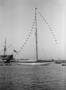 Istria moored with dressing flags, 1912. Creator: Kirk & Sons of Cowes
