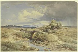 Stream Prints: Italian countryside with aqueducts on the left, 1853. Creator: Eduard Wilhelm Pose