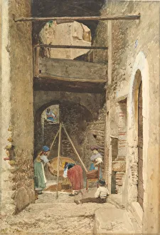 Italian Courtyard and Figures, 1843-1921. Creator: Cavaliere Pio Joris Italian Courtyard and Figures, 1843-1921. Creator: Cavaliere Pio Joris