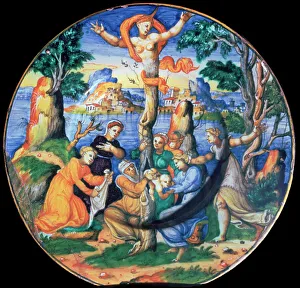 Adonis Collection: Italian earthenware plate showing the birth of Adonis, c.16th century