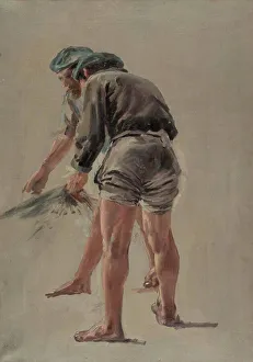 Uotila Aukusti Prints: Two Italian fishermen, rehearsal for the painting Seining on the Coast of Corsica