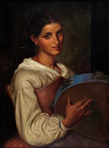 Nivaagaard Collection Prints: Italian girl with a blue tambourine, n.d. (after 1860). Creator: Wilhelm Marstrand