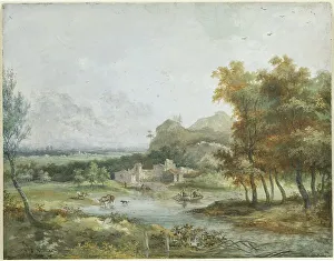 Louis Gabriel Moreau Prints: Italian Landscape with a Boating Party. Creator: Louis Gabriel Moreau