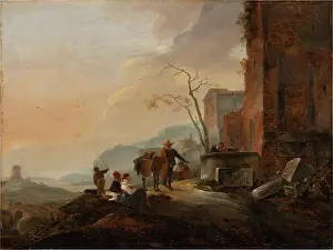 Wayside Prints: Italian Landscape with Figures at a Fountain among Antique Ruins