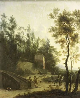 Hunting Party Prints: Italian Landscape with Hunters, 1660-1686. Creator: Frederik de Moucheron