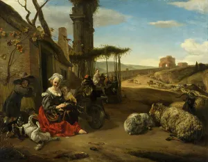 Goose Prints: Italian Landscape with Inn and Ancient Ruins, c1641-1661. Creator: Jan Baptist Weenix