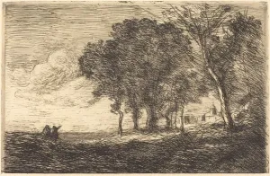 Cliche Verre Prints: Italian Landscape (Paysage d Italie), c. 1865. Creator: Jean-Baptiste-Camille Corot
