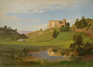 Serenity Prints: Italian Landscape with Wide Valley and Castle, c1842-1845. Creator: Eduard Wilhelm Pose